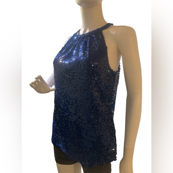 Tahari Womens M Top
Sleeveless Blue Curacao
All Over Sequins Halter
Neck NWT - Picture 7 of 10